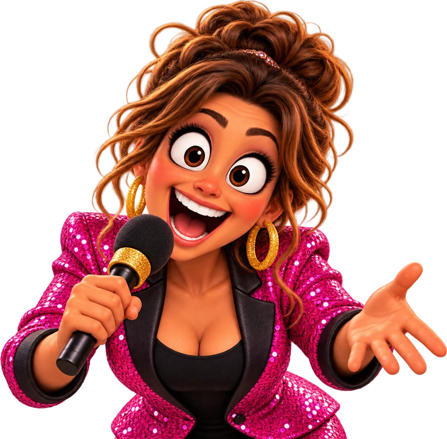 Cindy, the trivia host, mid-question with her microphone