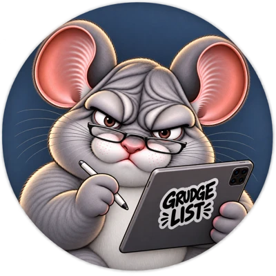 Gerald in his reading glasses, updating his grudge list